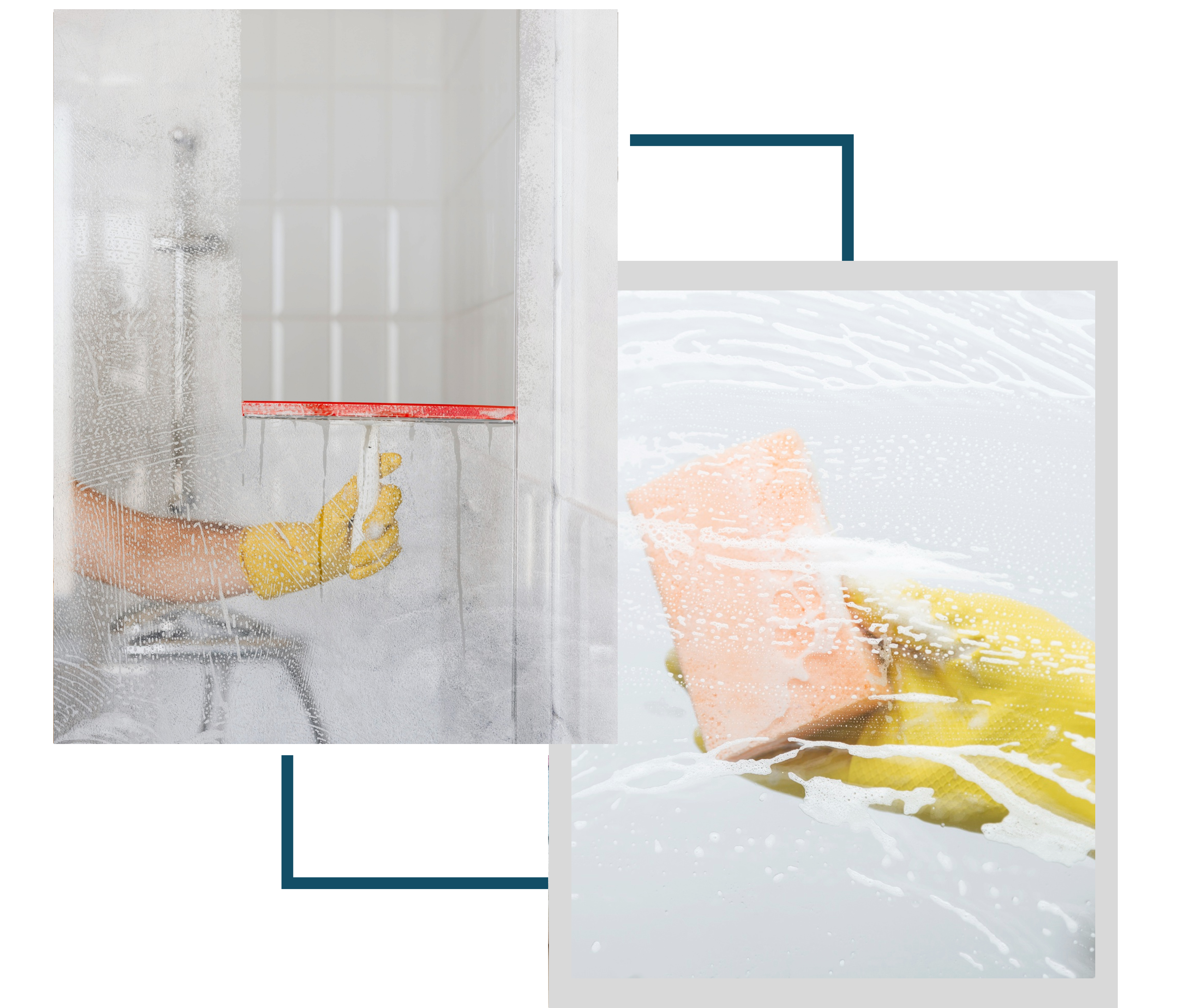  Shower cubicle deep cleaning with soap and sponge.